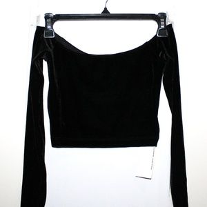 American Apparel Off The Shoulder Velvet Crop Top